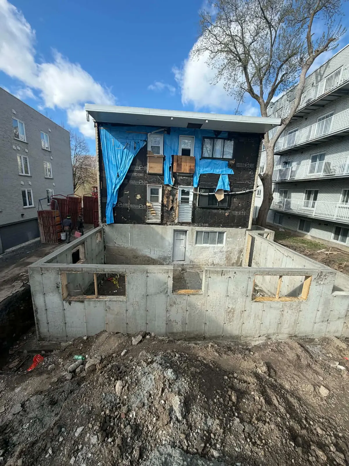 Fondation neuve coulée sous un duplex
